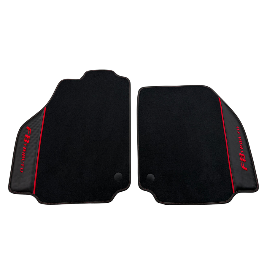 Premium Black Leather & Carbon Fiber Floor Mats for Ferrari F8 Tributo
