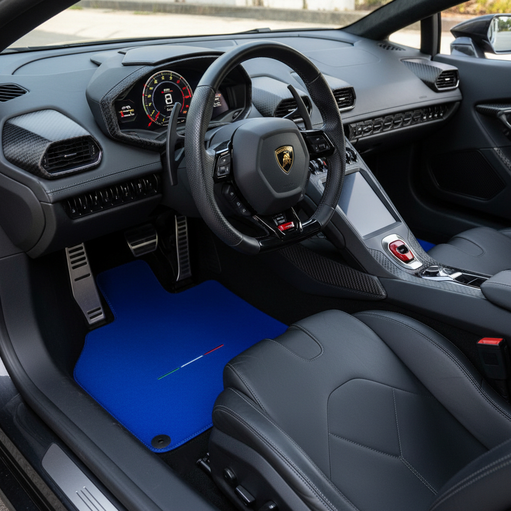 Interior look of floor mats for Lamborghini Huracan Blue Color