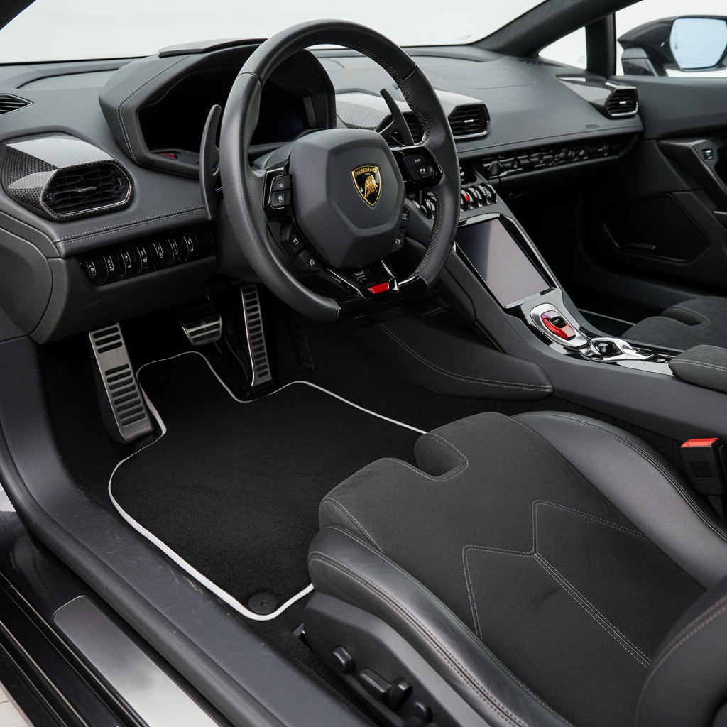 Interior look of floor mats for Lamborghini Huracan EVO | White Trim
