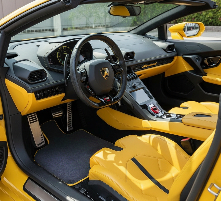 Gray Car Floor Mats for Lamborghini Huracan EVO | Yellow Trim
