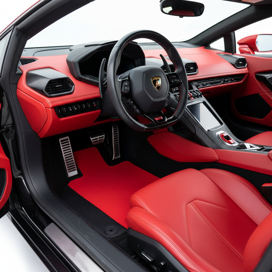 Red Floor Mats for Lamborghini Huracan EVO with Black Leather