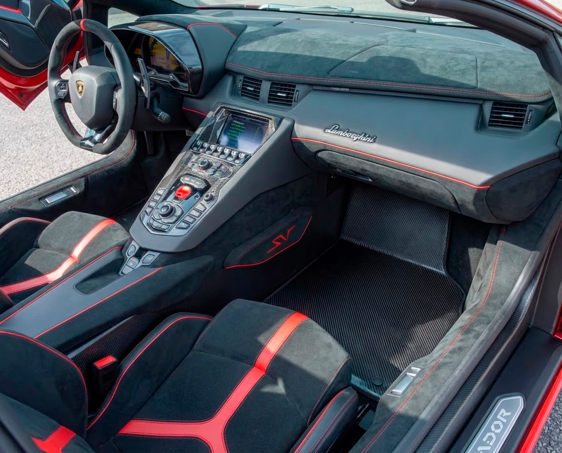 Interior look of floor mats for Lamborghini Aventador Sv Leather Carbon Limited Edition