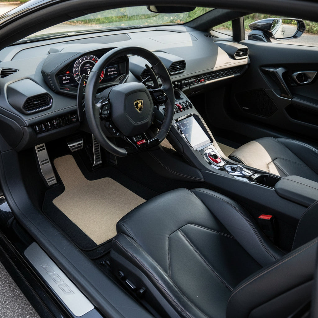 Customizable Floor Mats From Carpet with Leather A56 Pattern for Lamborghini Huracan Performante (2017-2019) - AutoWin
