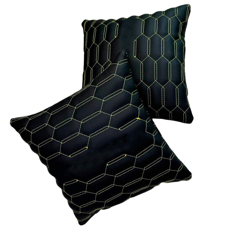 Customizable Black Leather Pillows Set of 2 | Yellow Sewing