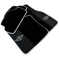 Black Floor Mats for Mini Cooper / One F55 5-Doors (2015-2023) with Leather | White Trim - AutoWin