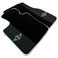 Black Floor Mats for Mini Cooper / One F55 5-Doors (2015-2023) with Leather | White Trim - AutoWin