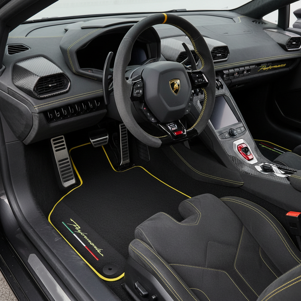 Interior look of floor mats for Lamborghini Huracan Perfomante