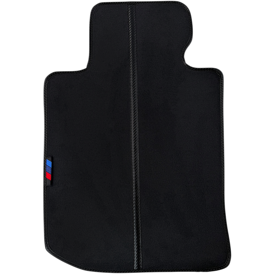 Black Floor Mats for BMW X2 Series F39 with Carbon Fiber Style Detailing