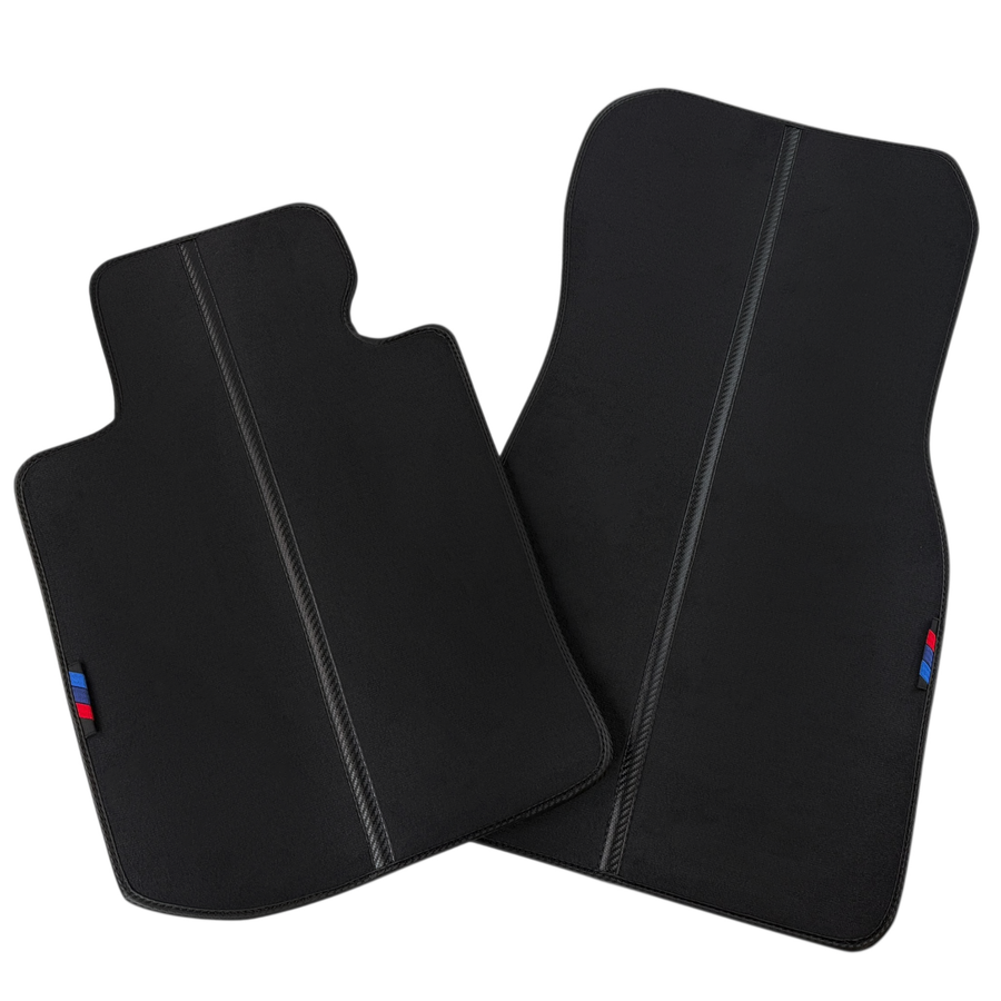 Black Floor Mats for BMW X2 Series F39 with Carbon Fiber Style Detailing