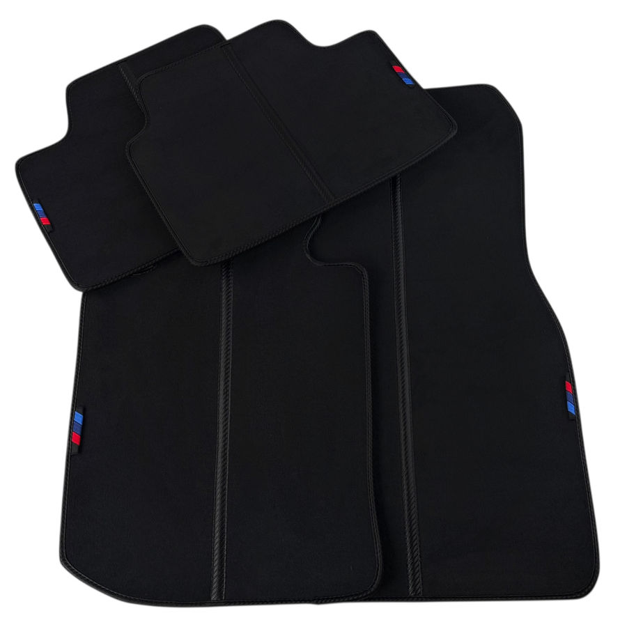 Black Floor Mats for BMW X2 Series F39 with Carbon Fiber Style Detailing
