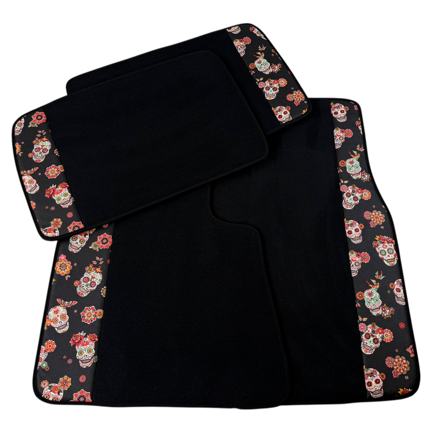 Black Car Floor Mats for Rolls-Royce Cullinan (2018-2025) with Black Floral Skull Design