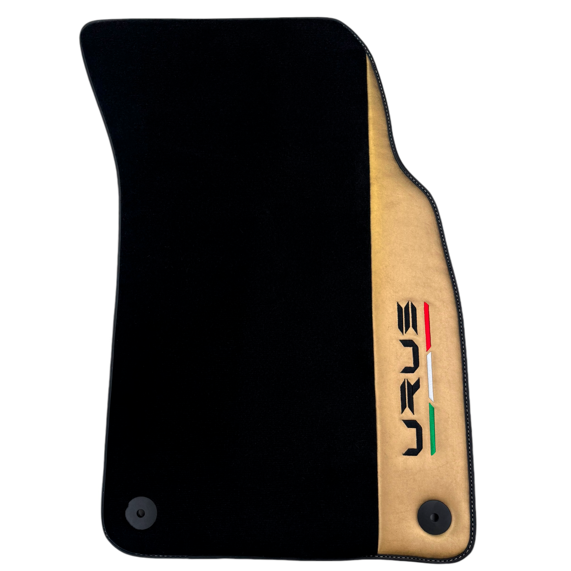 Italian Edition Black Floor Mats for Lamborghini Urus (2018-2026) with Gold Leather Border