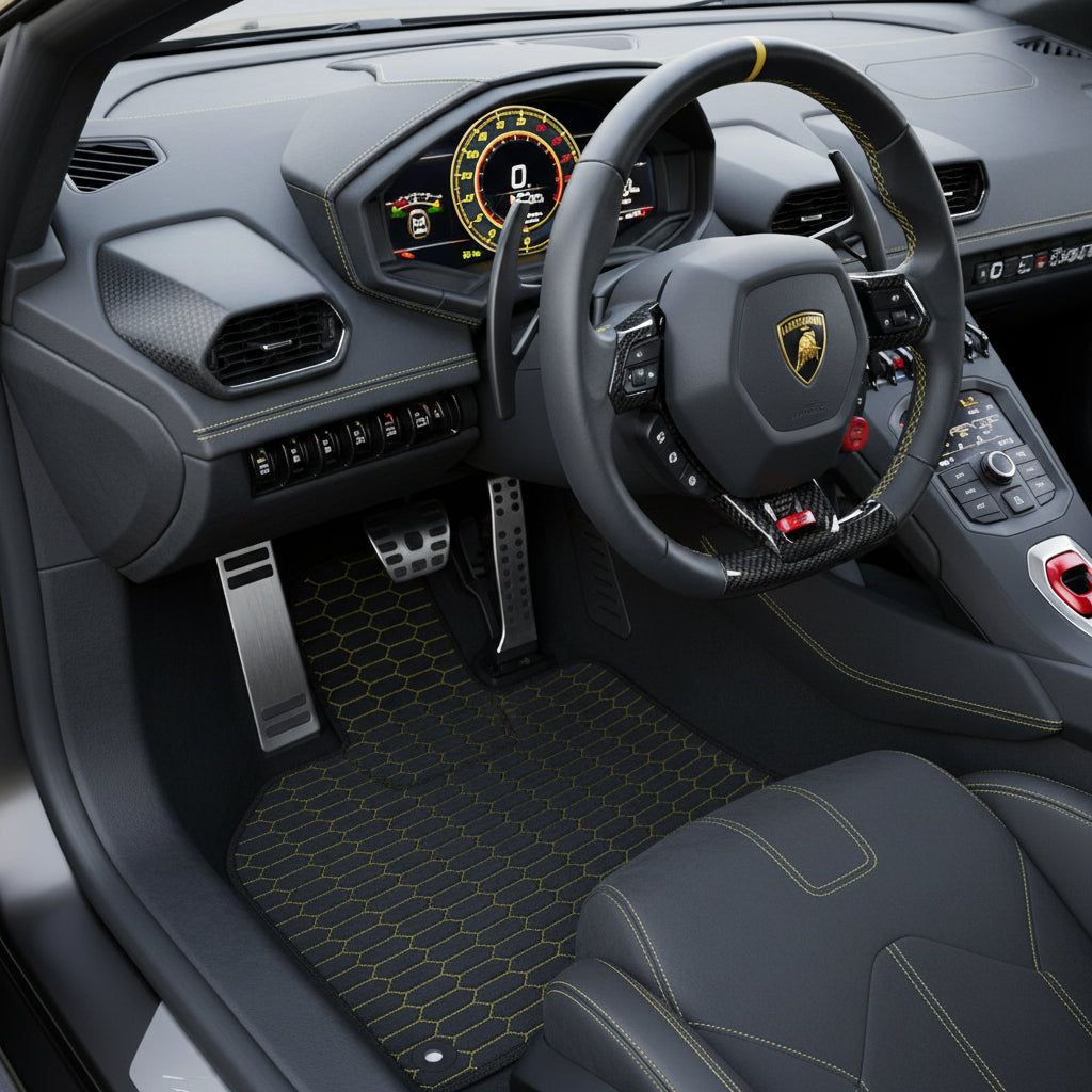 Customizable Leather Floor Mats with Double Diamond Pattern for Lamborghini Huracan Tecnica (2022-2024) - AutoWin