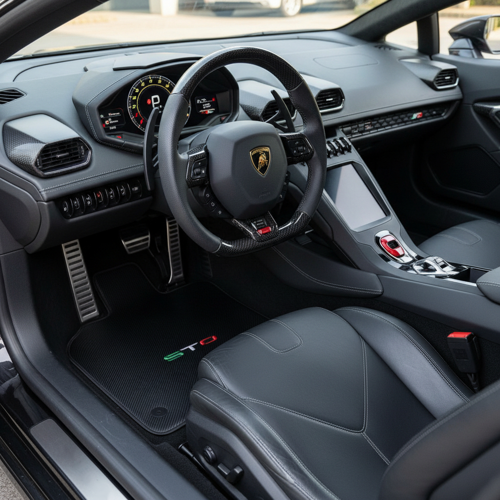Interior look of floor mats for Lamborghini Huracan STO Italian Edition