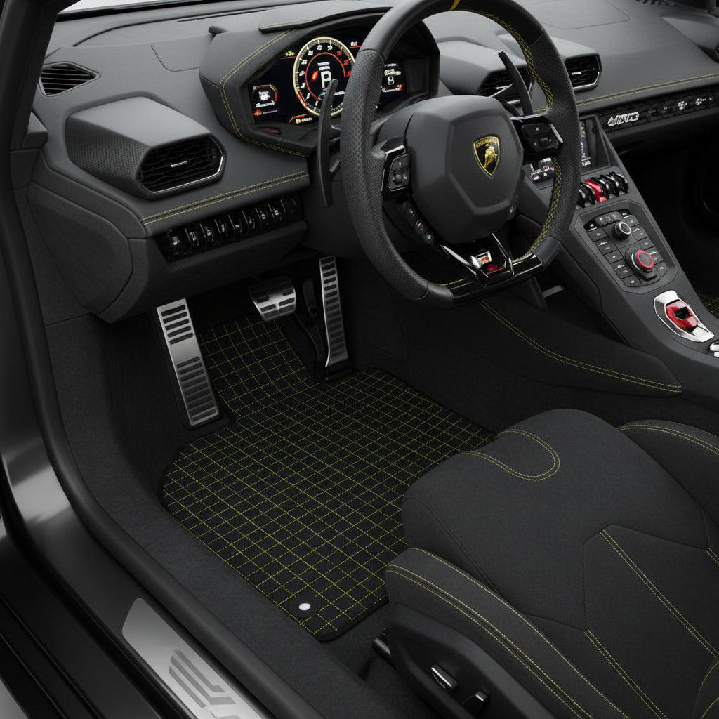 Customizable Floor Mats From Carpet with Leather A56 Pattern for Lamborghini Huracan EVO (2019-2024) - AutoWin