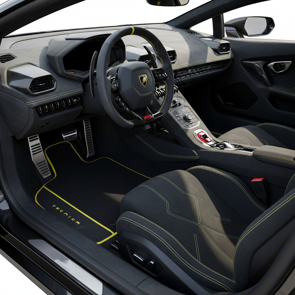 Customizable Leather Floor Mats with Triangle Pattern for Lamborghini Huracan Tecnica (2022-2024) - AutoWin