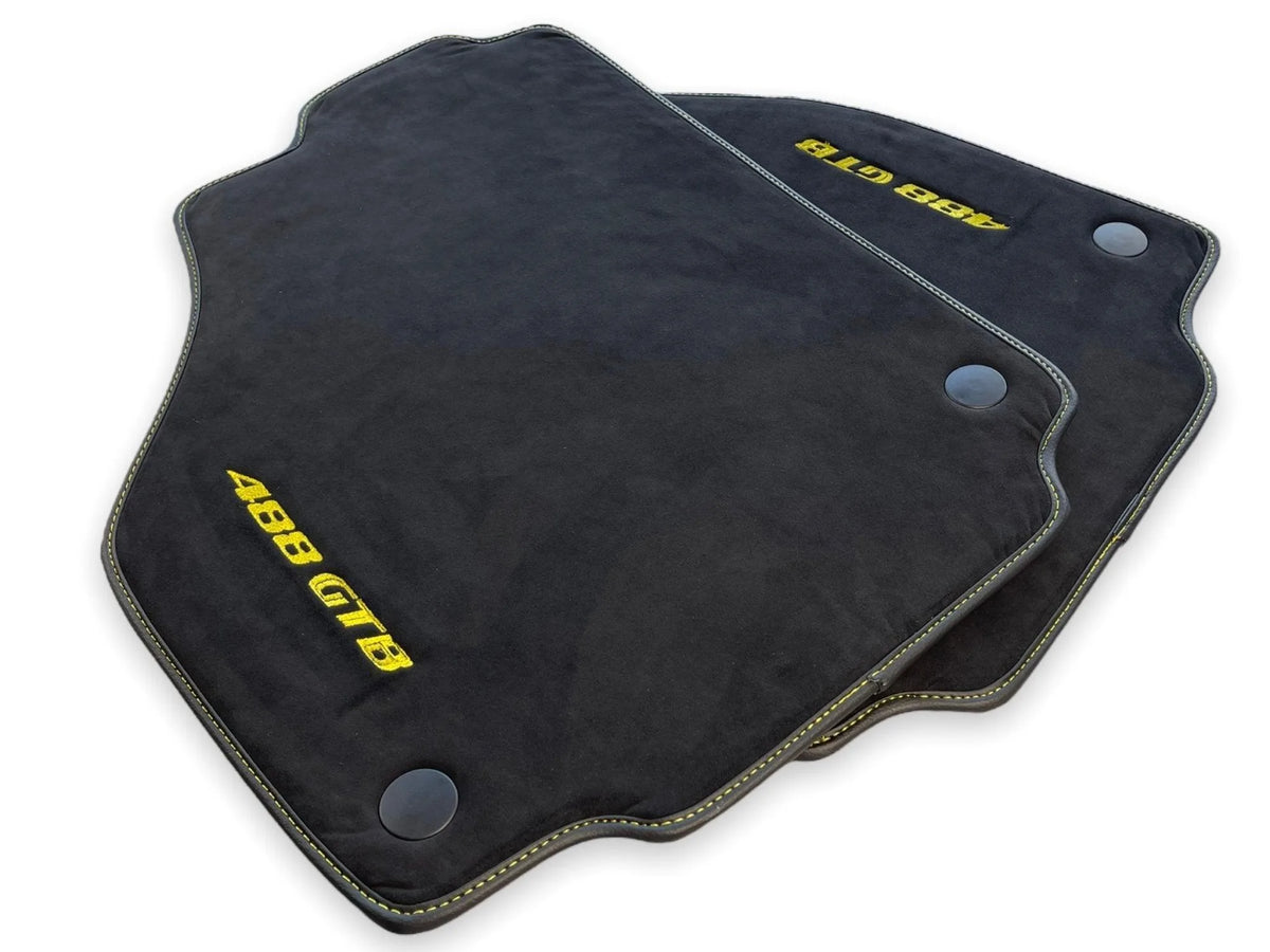 Alcantara Floor Mats For Ferrari 488 GTB 2016-2022 Yellow Logo - AutoWin