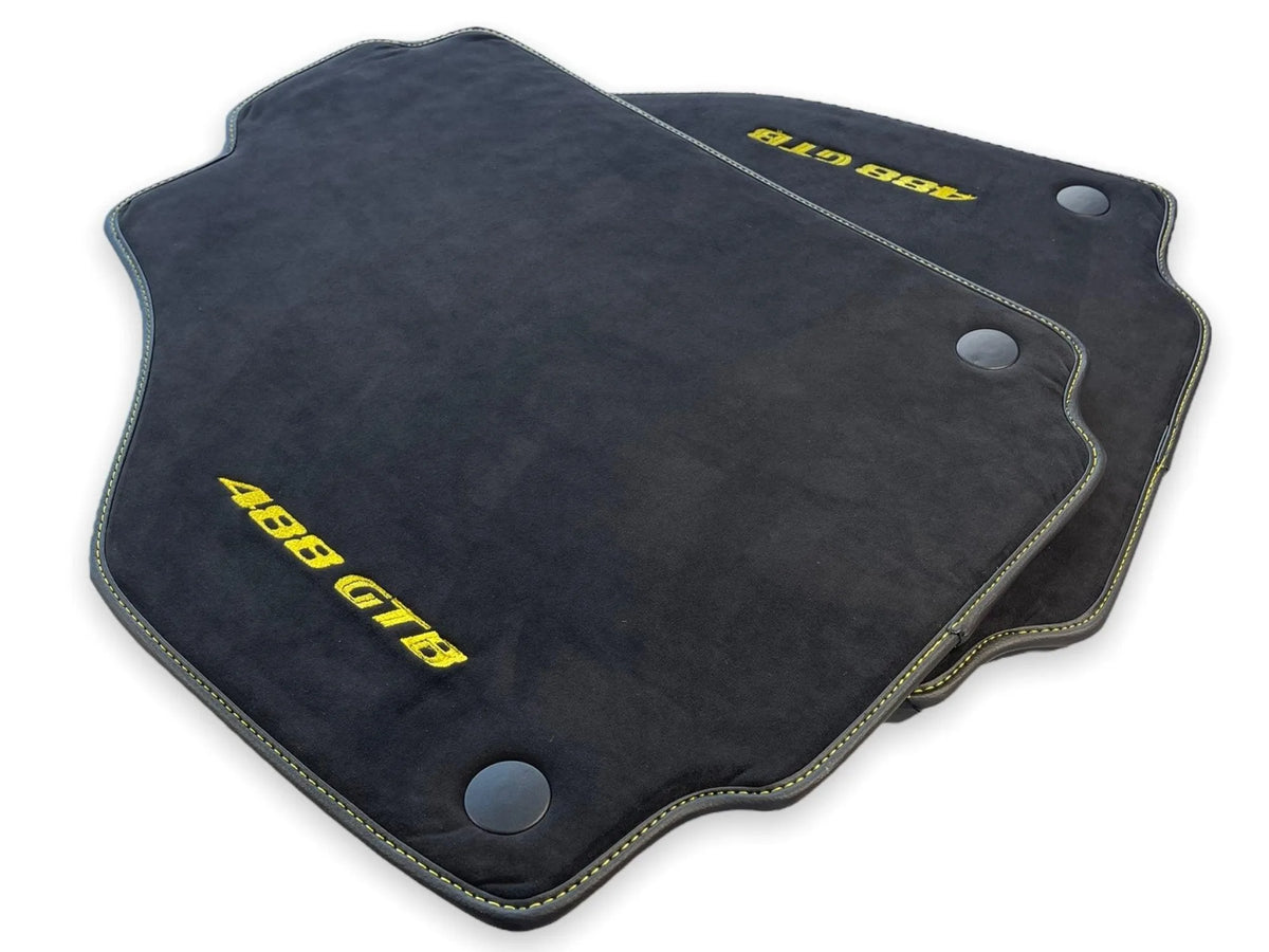 Alcantara Floor Mats For Ferrari 488 GTB 2016-2022 Yellow Logo - AutoWin