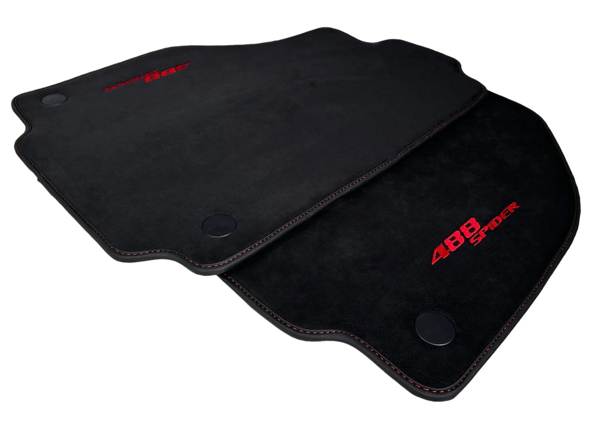 Alcantara Floor Mats for Ferrari 488 Spider 2016-2022 Red Sewing - AutoWin