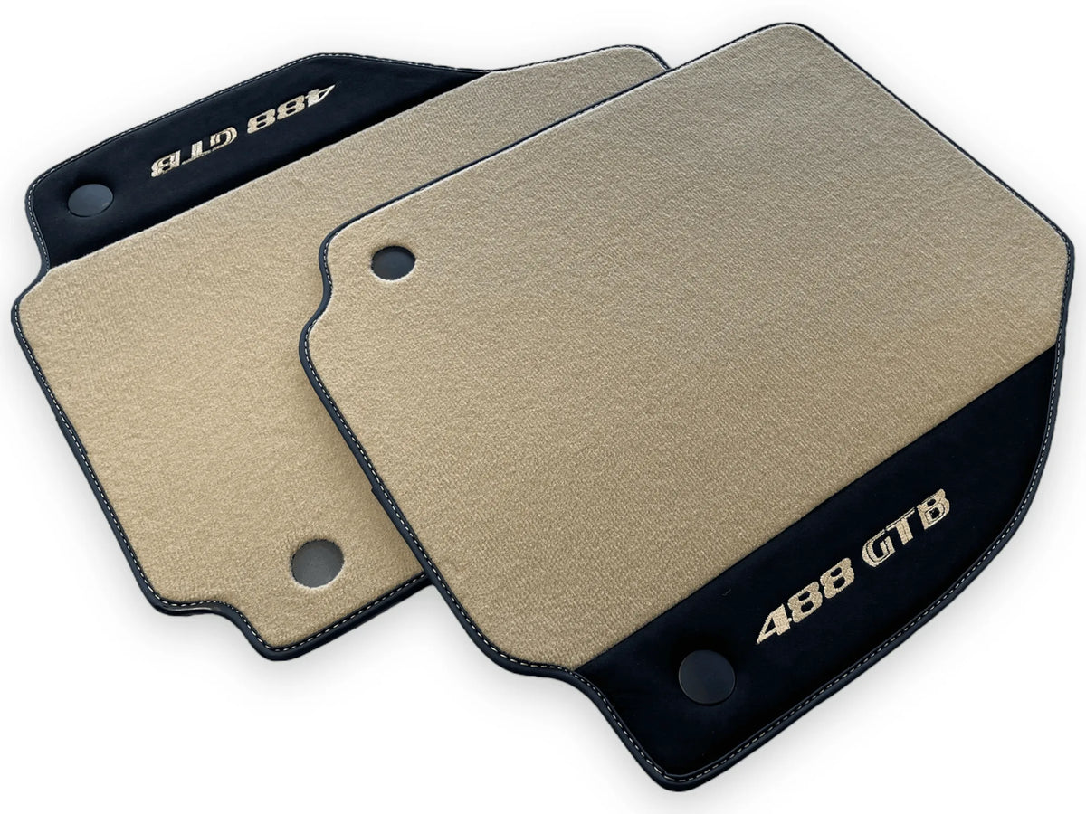 Beige Floor Mats For Ferrari 488 GTB 2016-2022 Carpets With Alcantara Leather - AutoWin