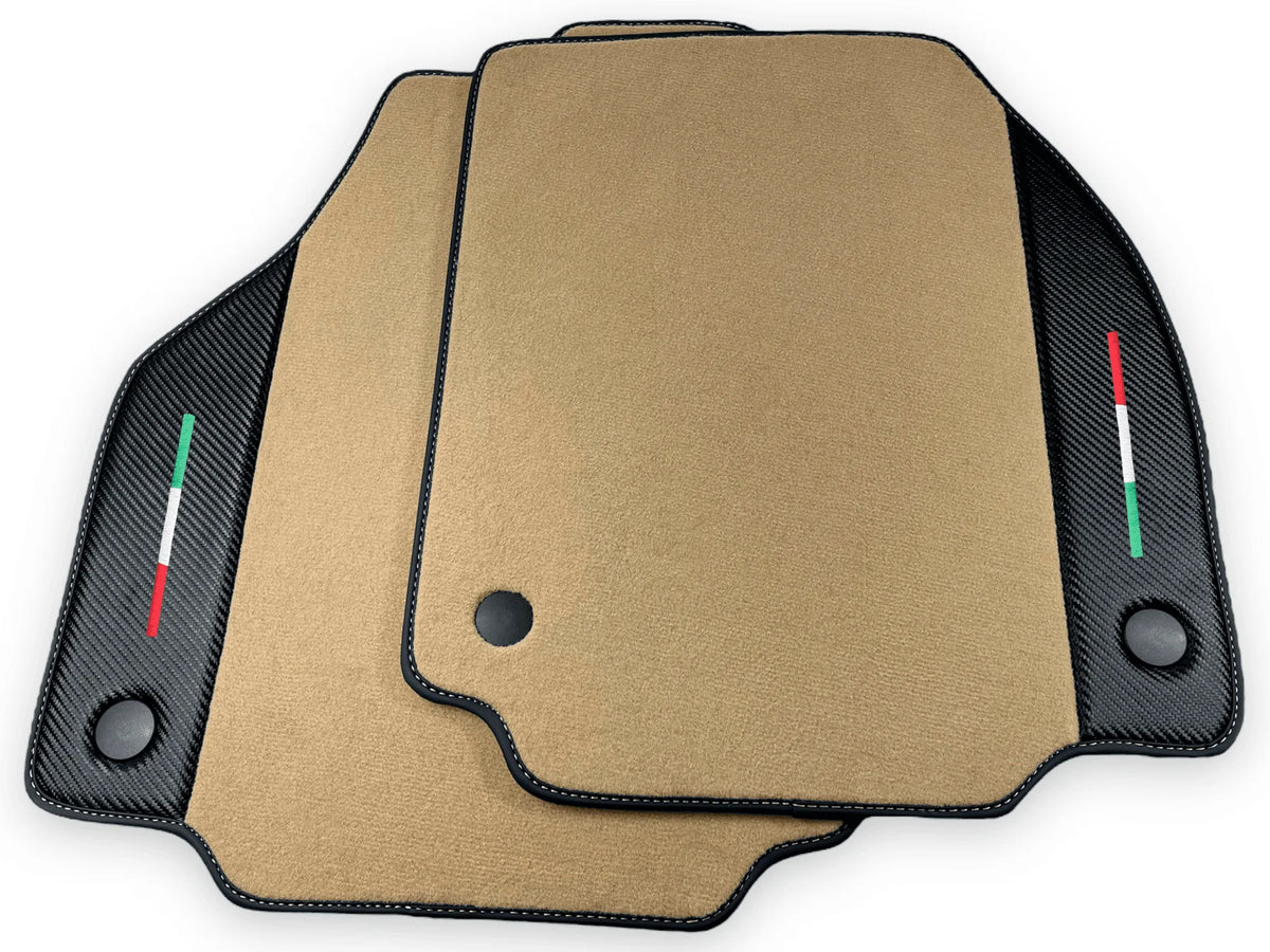 Beige Floor Mats For Ferrari 488 GTB 2016-2022 Carpets With Carbon Fiber - AutoWin