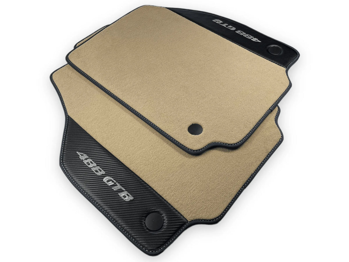 Beige Floor Mats For Ferrari 488 GTB 2016-2022 Carpets With Carbon Fiber - AutoWin