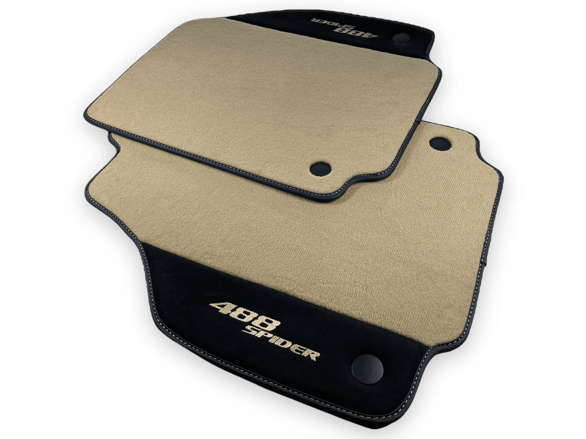 Beige Floor Mats For Ferrari 488 Spider 2015-2022 With Alcantara Leather - AutoWin
