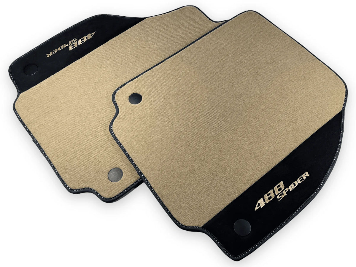 Beige Floor Mats For Ferrari 488 Spider 2015-2022 With Alcantara Leather - AutoWin