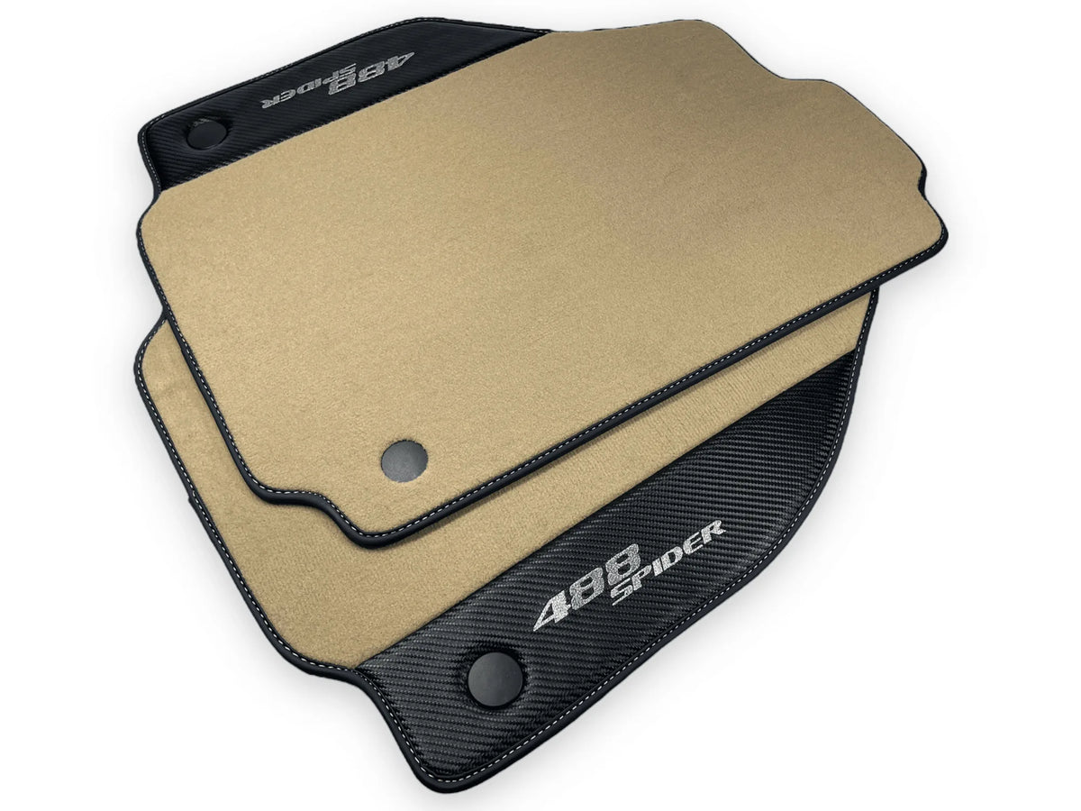 Beige Floor Mats For Ferrari 488 Spider 2015-2022 With Carbon Fiber Leather - AutoWin