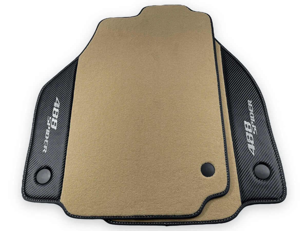 Beige Floor Mats For Ferrari 488 Spider 2015-2022 With Carbon Fiber Leather - AutoWin