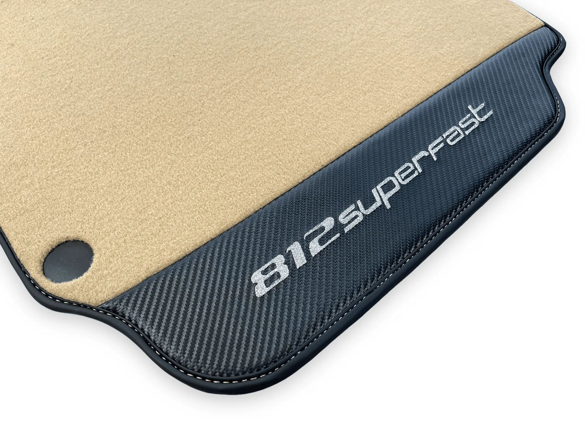 Beige Floor Mats For Ferrari 812 Superfast With Carbon Fiber Leather - AutoWin