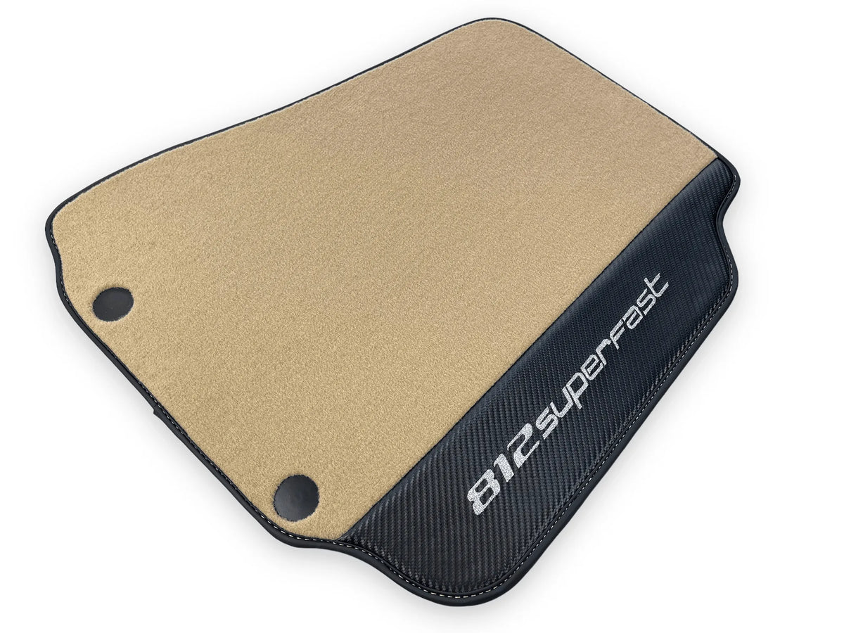 Beige Floor Mats For Ferrari 812 Superfast With Carbon Fiber Leather - AutoWin
