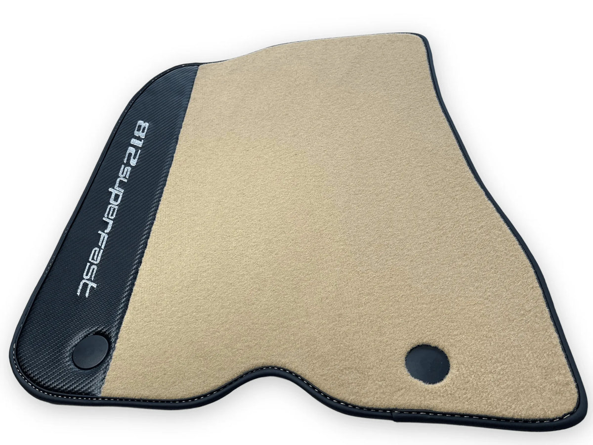 Beige Floor Mats For Ferrari 812 Superfast With Carbon Fiber Leather - AutoWin