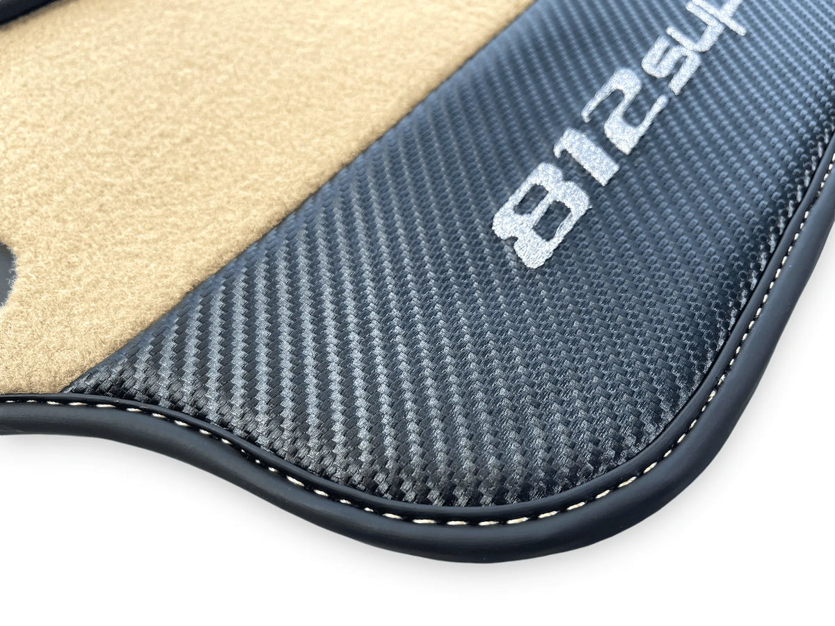 Beige Floor Mats For Ferrari 812 Superfast With Carbon Fiber Leather - AutoWin