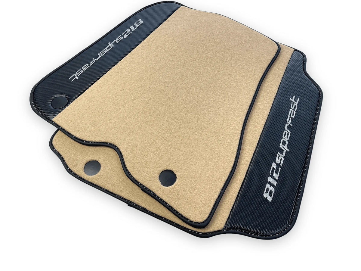 Beige Floor Mats For Ferrari 812 Superfast With Carbon Fiber Leather - AutoWin