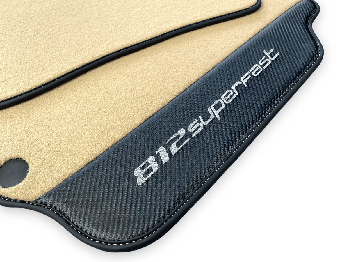 Beige Floor Mats For Ferrari 812 Superfast With Carbon Fiber Leather - AutoWin