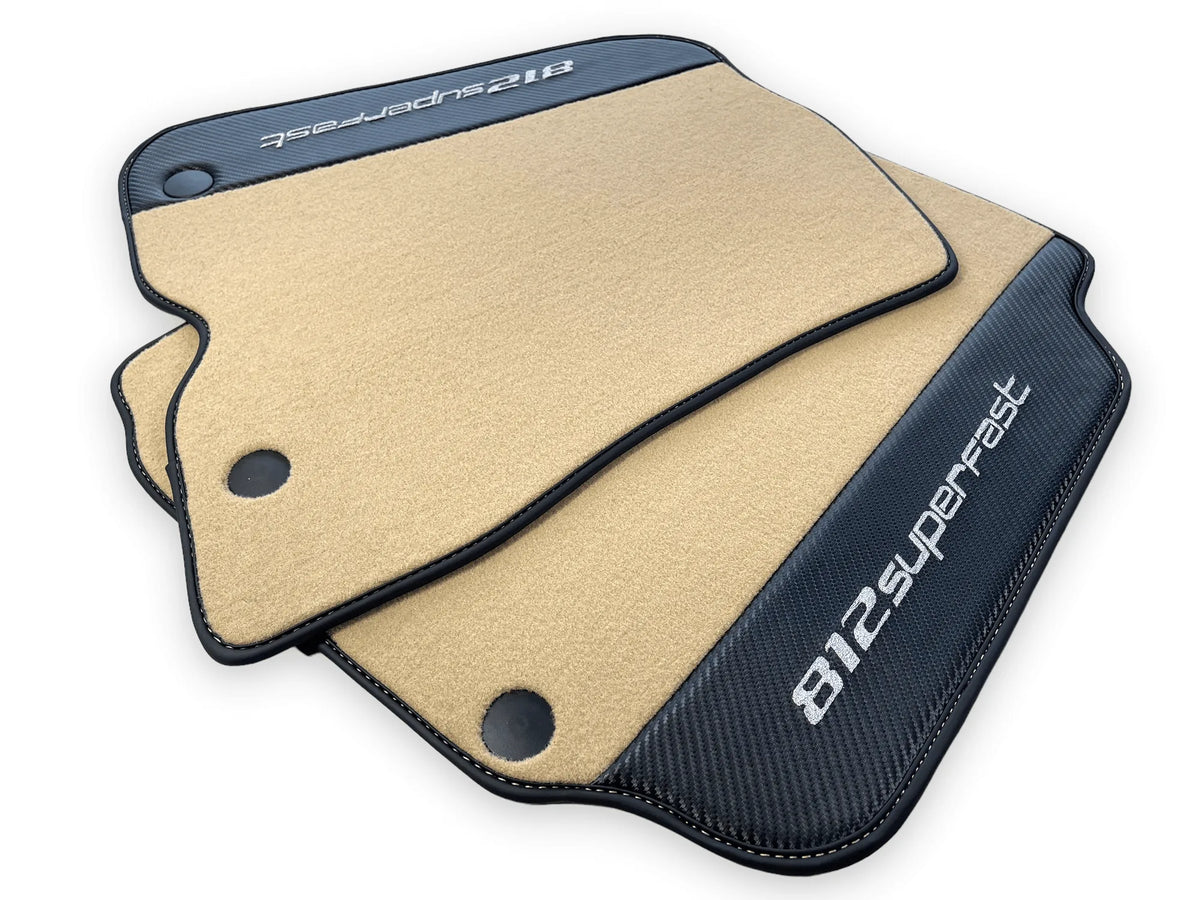 Beige Floor Mats For Ferrari 812 Superfast With Carbon Fiber Leather - AutoWin
