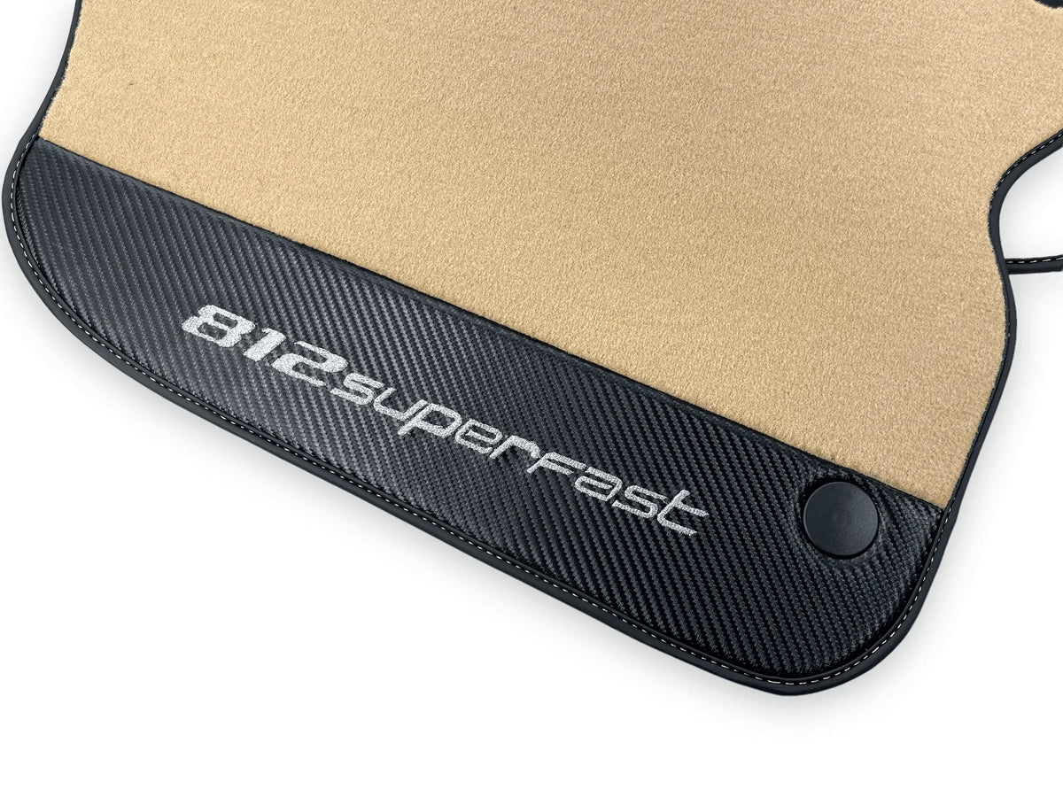 Beige Floor Mats For Ferrari 812 Superfast With Carbon Fiber Leather - AutoWin