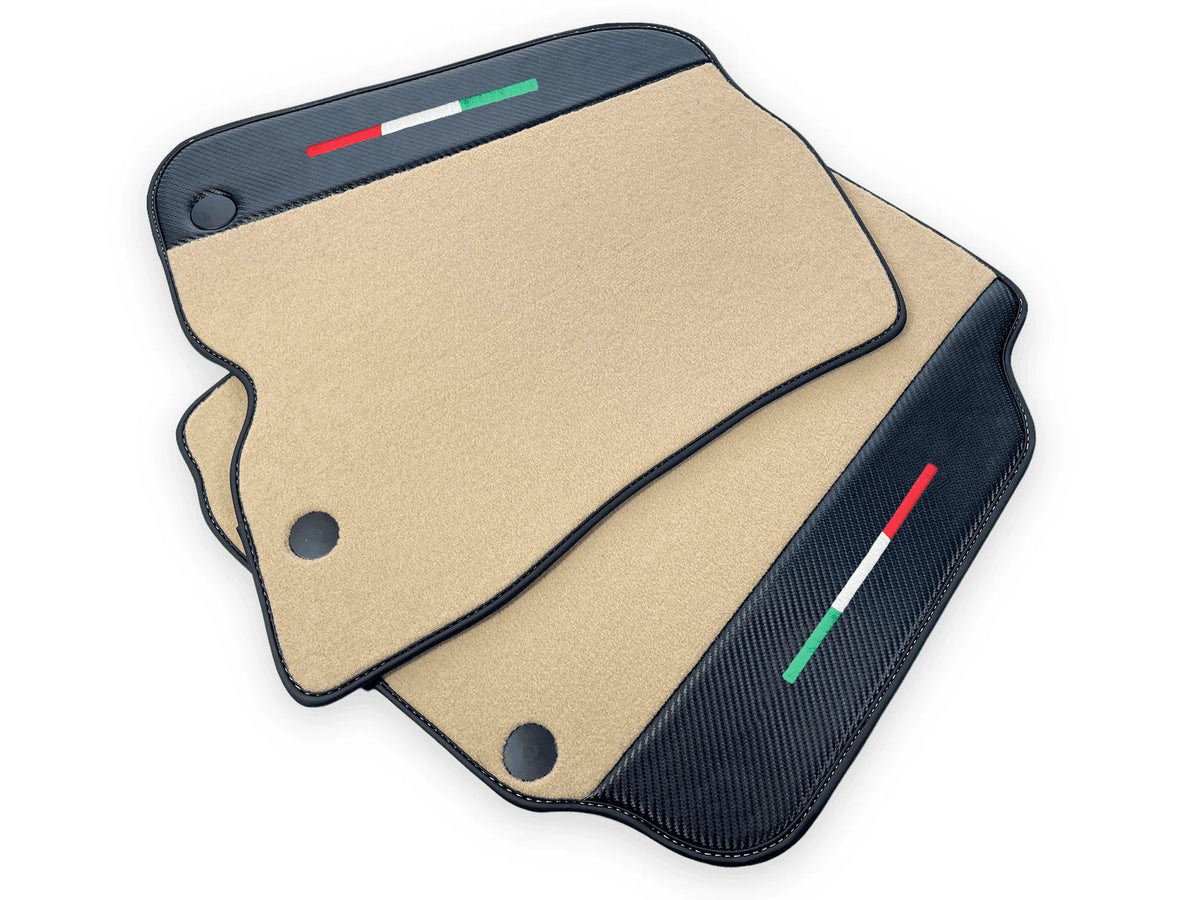 Beige Floor Mats For Ferrari F12 Berlinetta (2012-2022) With Carbon Fiber Leather - AutoWin