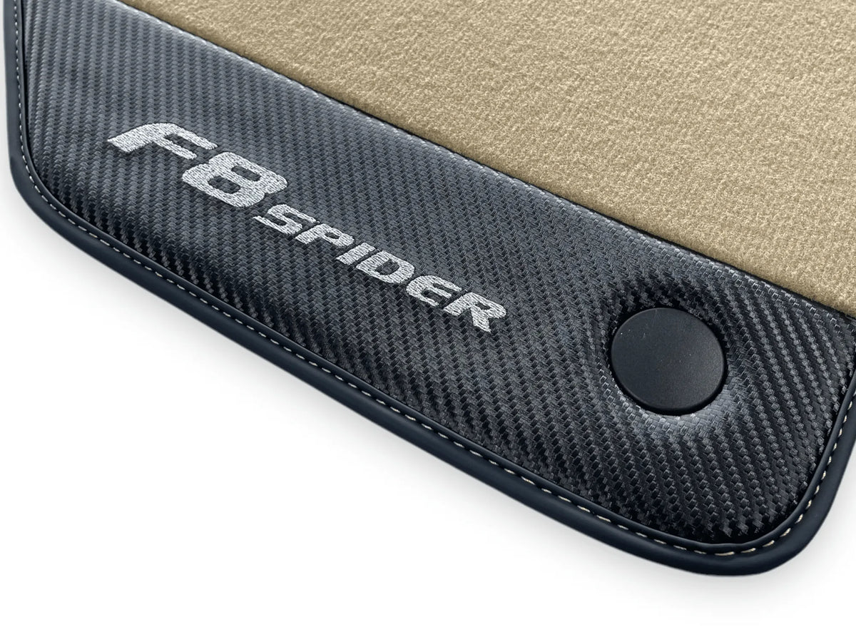 Beige Floor Mats For Ferrari F8 Spider 2019-2022 With Carbon Fiber Leather - AutoWin