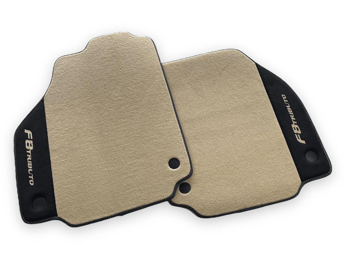 Beige Floor Mats For Ferrari F8 Tributo 2019-2022 With Alcantara Leather - AutoWin