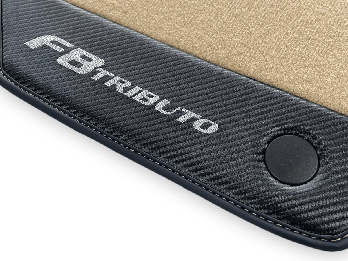 Beige Floor Mats For Ferrari F8 Tributo 2019-2022 With Carbon Leather - AutoWin