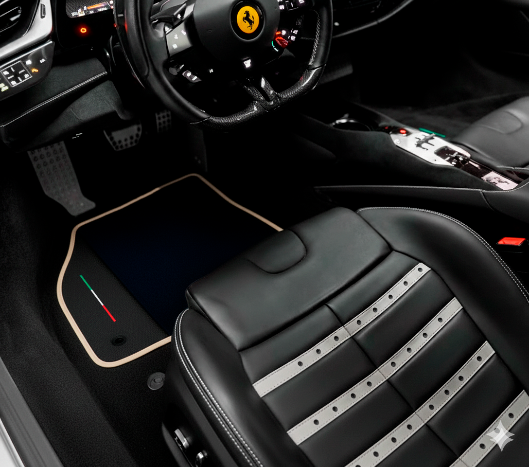 Black Floor Mats for Ferrari SF90 Stradale (2019-2024) with Leather | Beige Trim