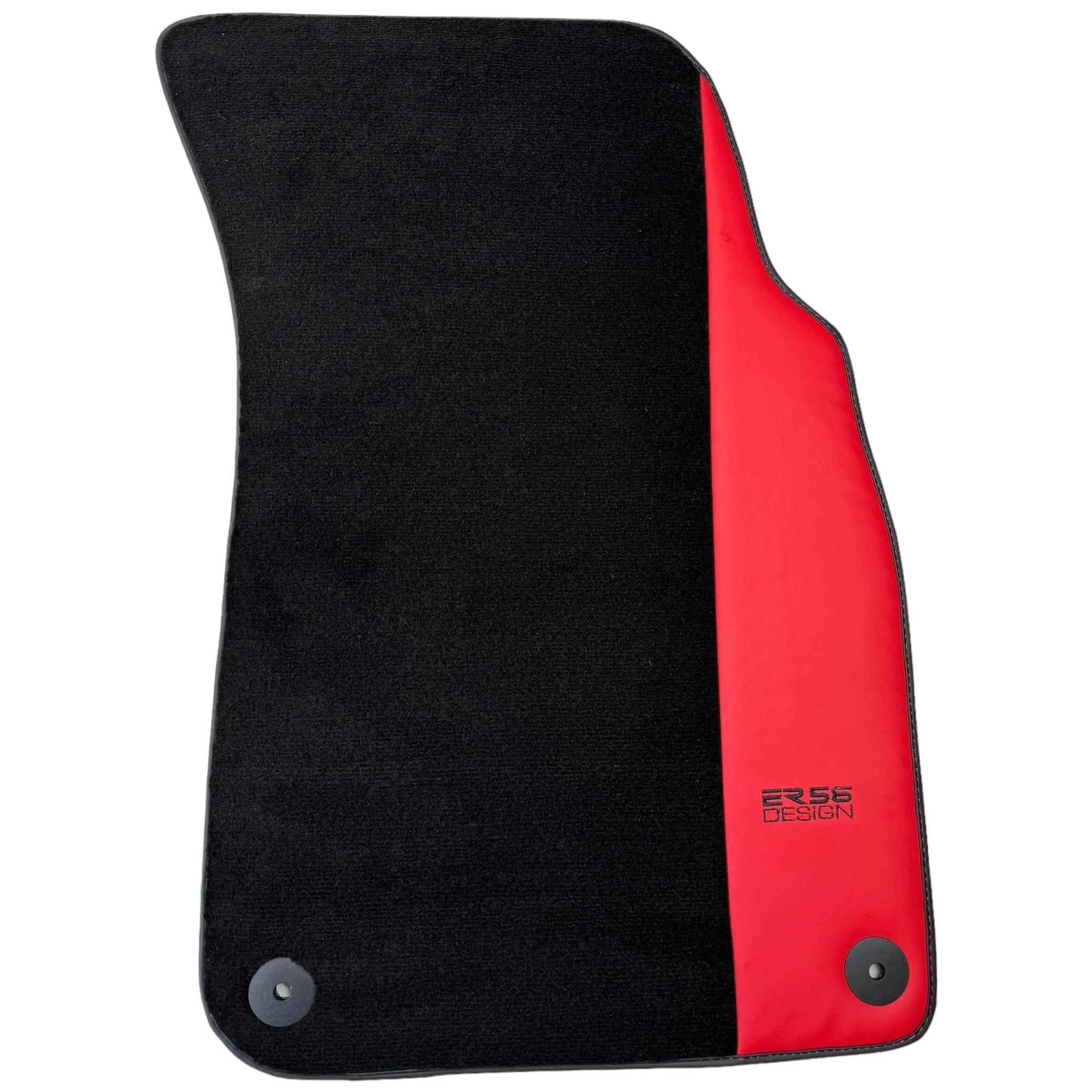 Black Floor Mats for Audi Q8 e-tron (2023-2025) with Red Leather | ER56 Design - AutoWin