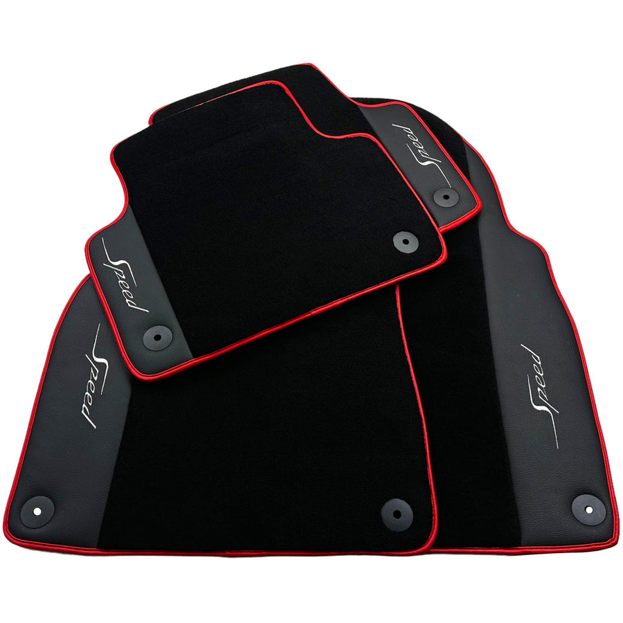 Black Floor Mats for Bentley Bentayga (2015-2027) with Leather | Red Trim - AutoWin