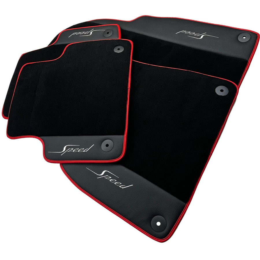 Black Floor Mats for Bentley Bentayga (2015-2027) with Leather | Red Trim - AutoWin
