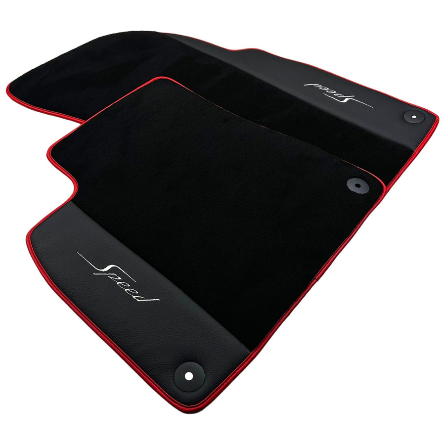 Black Floor Mats for Bentley Bentayga (2015-2027) with Leather | Red Trim - AutoWin