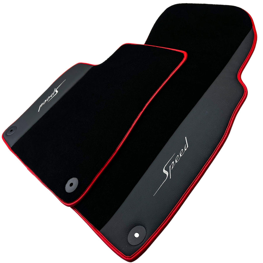 Black Floor Mats for Bentley Bentayga (2015-2027) with Leather | Red Trim - AutoWin