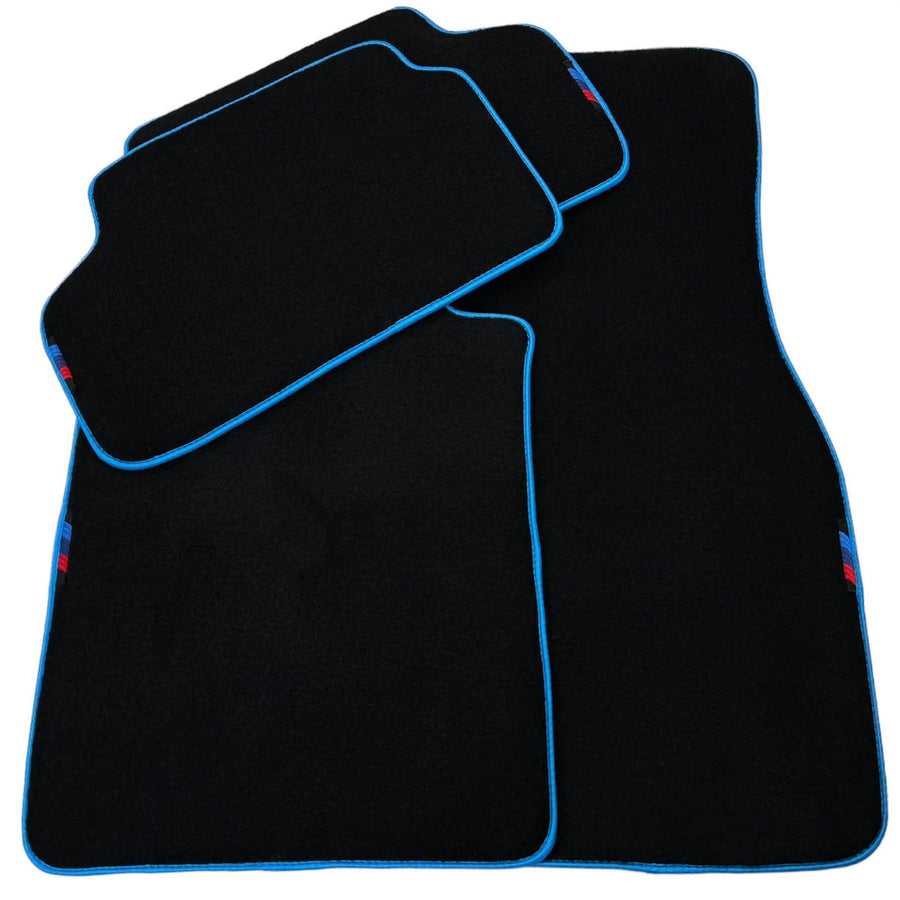 Black Floor Mats For BMW Gran Tourer F46 (2015-2022) 7 Seats | Sky Blue Trim - AutoWin