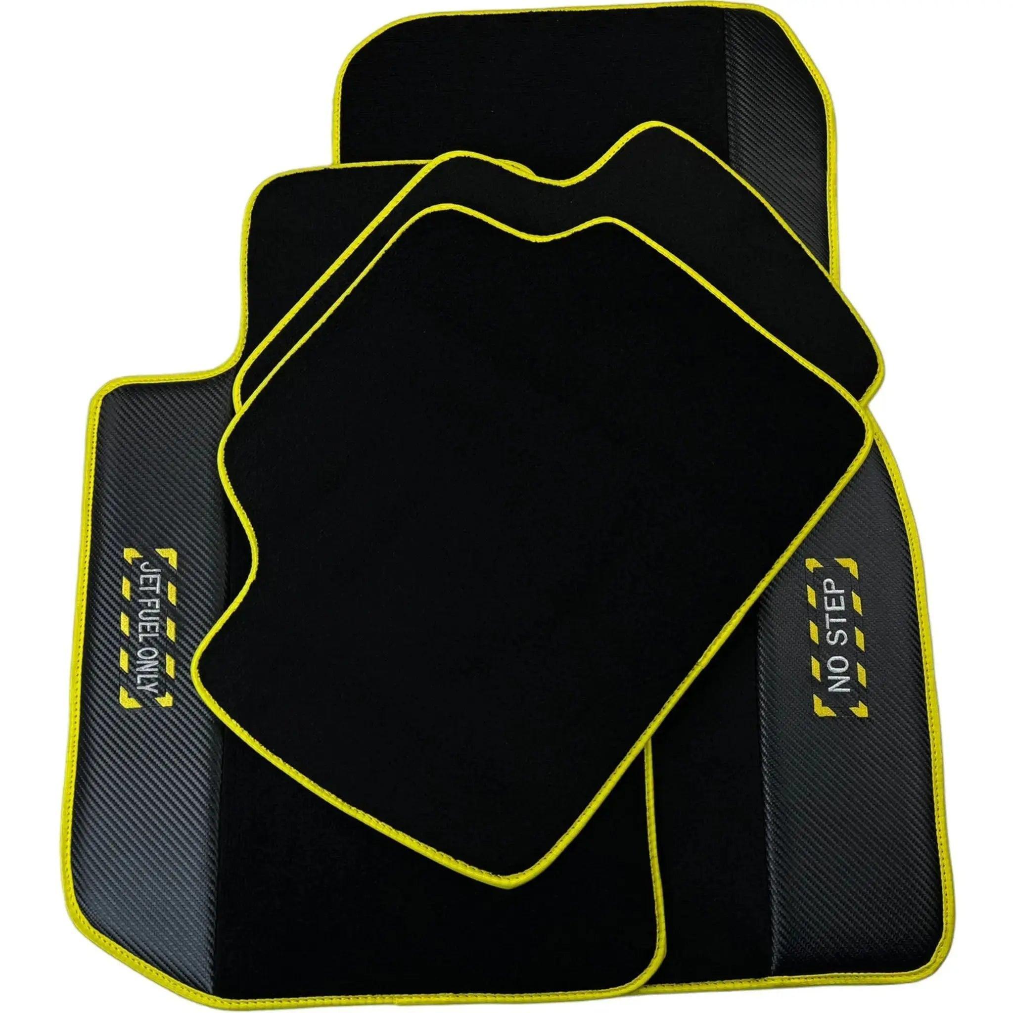 Black Floor Mats For BMW 7 Series F02 | Fighter Jet Edition | Yellow Trim AutoWin Brand - AutoWin